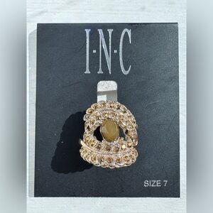 INC International Concepts Gold and Green Stone Statement Ring, Size 7